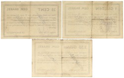 Nederland. 25 cent zeer Fraai / 1 Gulden Zeer Fraai / 2.5 Gulden Zeer Fraai. Noodgeld. Type 1940. Type Brakel.