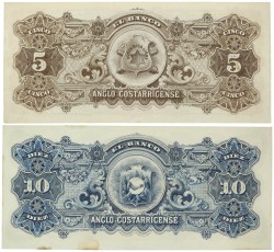 Costa Rica. 5/10 Colones. Banknotes. Type 1919. - About UNC.