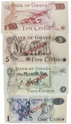 Ghana. 1/2/5/10 Cedis. Banknotes. Type 1977. - UNC.