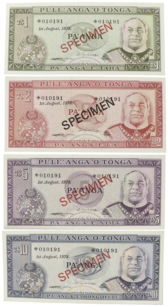 Tonga. 1/2/5/10 Pa'anga. Banknotes. Type 1978. - UNC.