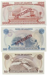 Uganda. 50/500/1000 Shillings. Banknotes. Type ND. - About UNC.
