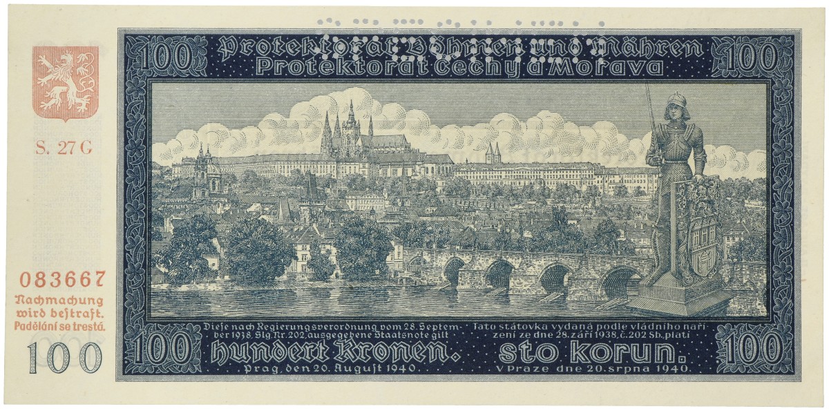 Bohemen en Moravië. 100 Korun. Banknote. Type 1940. - UNC.