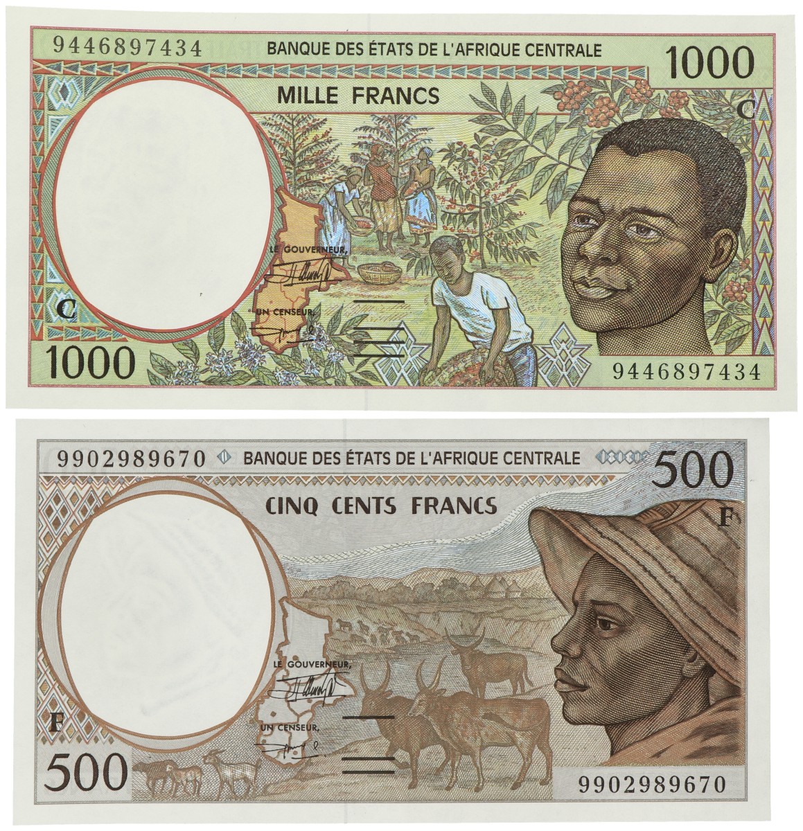 Central African States. 500/1000 Francs. Banknotes. Type ND. - UNC.