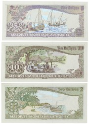 Maladives. 2/5/10 Rufiyaa. Banknotes. Type 1983. - UNC.