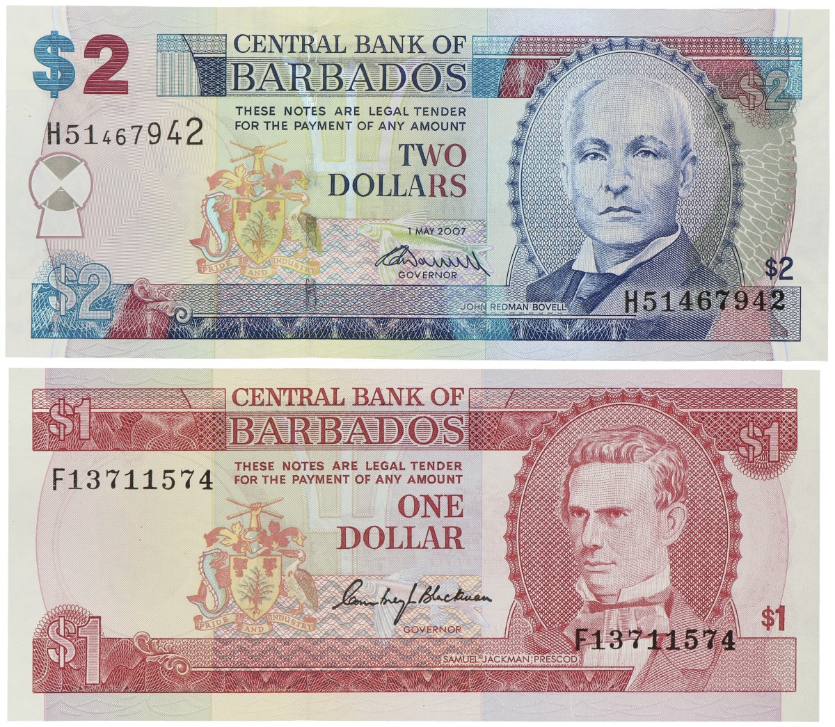 Barbados. 1/2 Dollars. Banknotes. Type 2007. - About UNC.