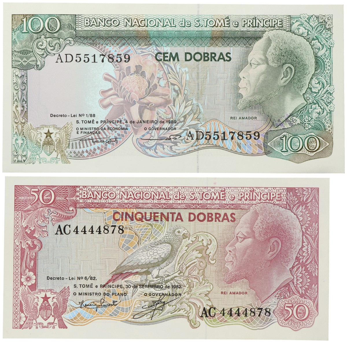 Sao Tomé en Principe. 50/100 Dobras. Banknotes. Type 1982. - UNC.