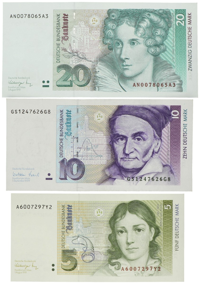 Germany. 5/10/20 Mark. Banknotes. Type 1991-1999. - Extremely fine / UNC.