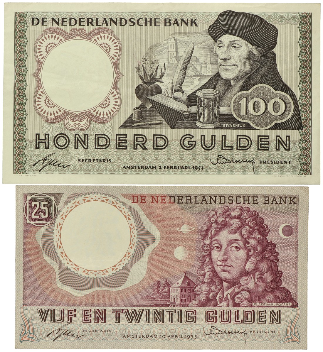 Nederland. 25/100 Gulden. Bankbiljetten. Type 1953-1955. - Zeer Fraai.