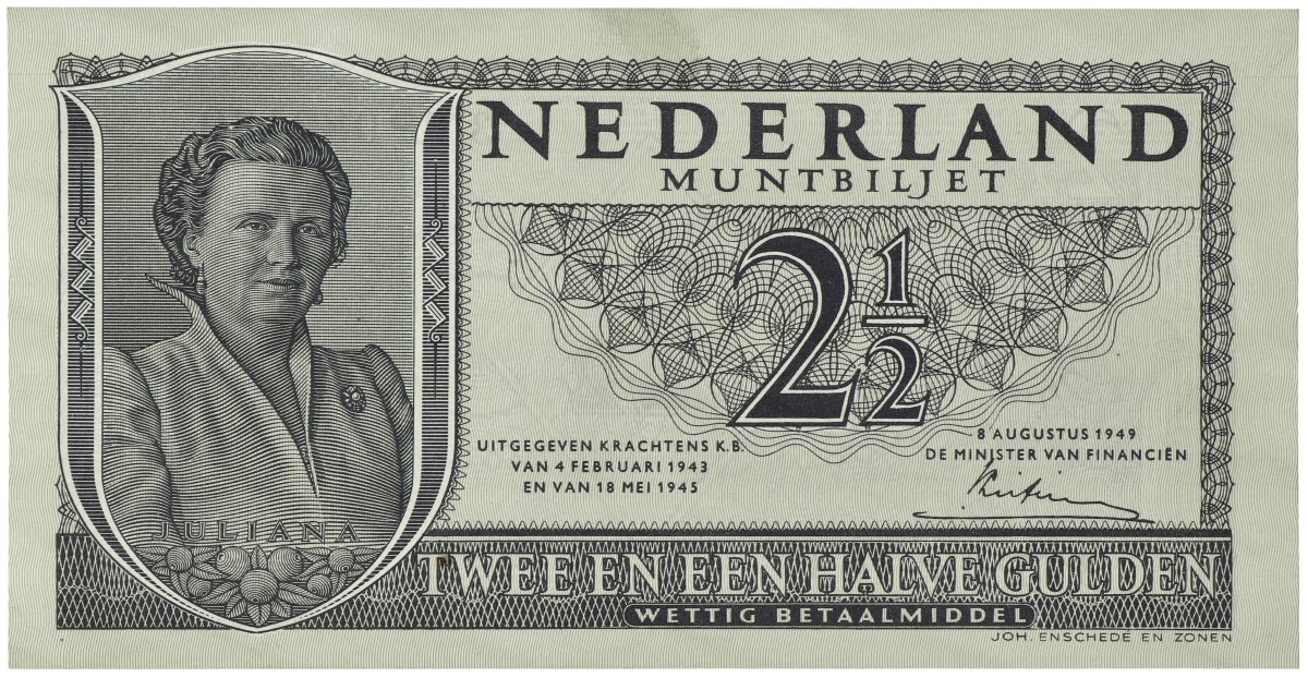 Nederland. 2½ Gulden. Muntbiljet. Type 1949. - Prachtig