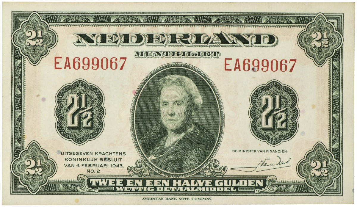 Nederland. 2½ Gulden. Muntbiljet. Type 1943. - UNC.