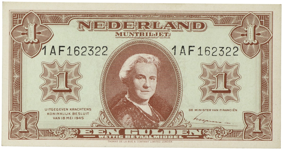 Nederland. 1 Gulden. Muntbiljet. Type 1945. - UNC.