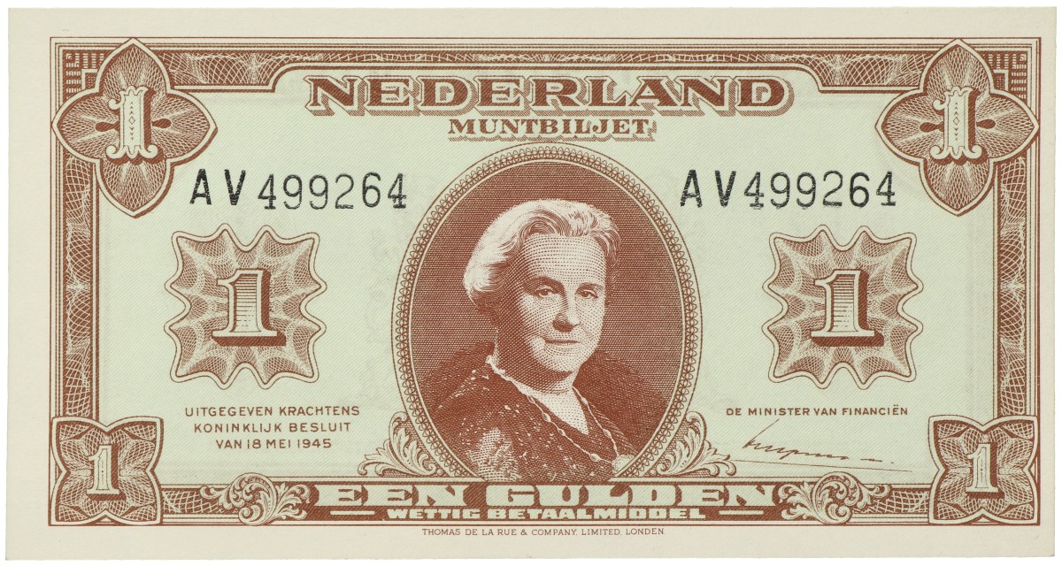 Nederland. 1 Gulden. Muntbiljet. Type 1945. - UNC.