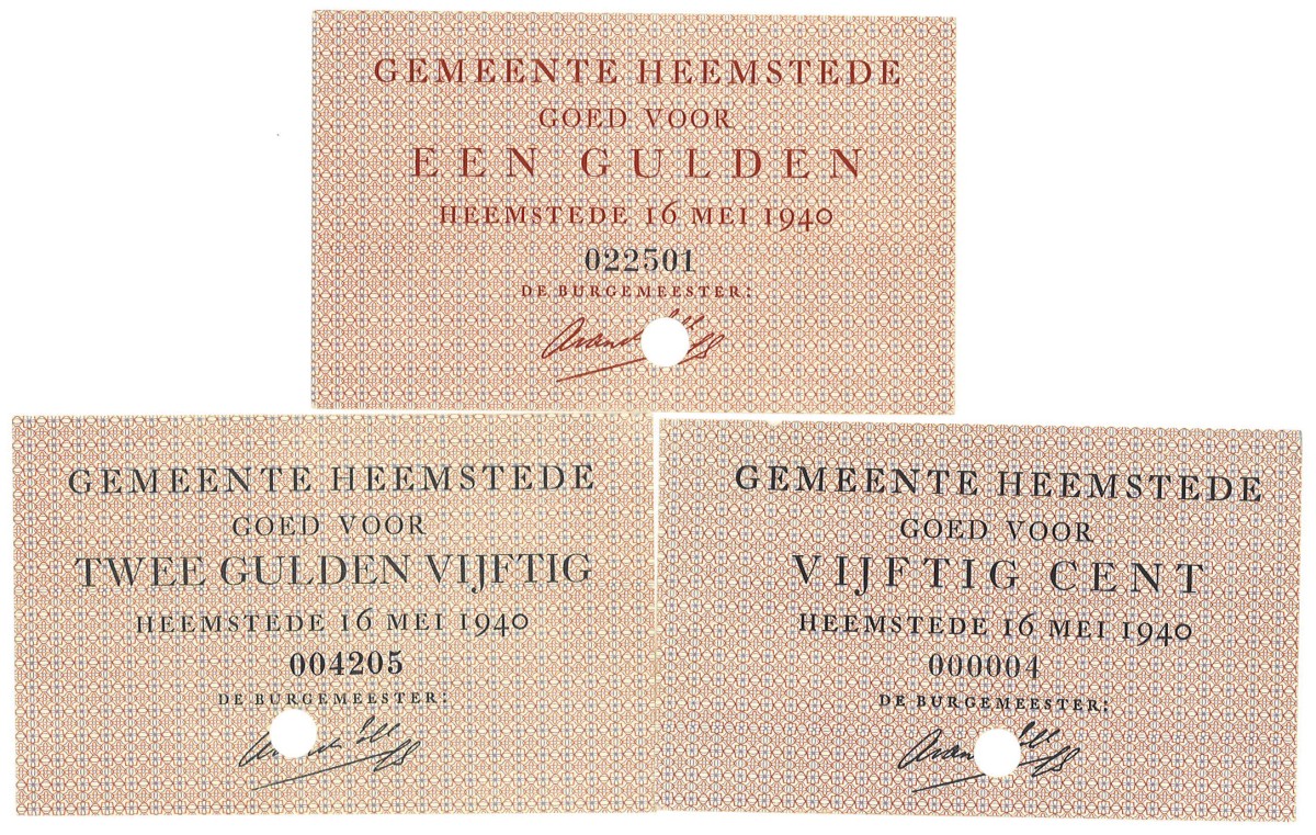 Nederland. 50 cent / 1 Gulden / 2.5 Gulden. Noodgeld. Type 1940. Type Heemstede. - UNC.
