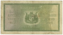 South Africa. 5 Pounds. Banknote. Type 1937. - Fine.