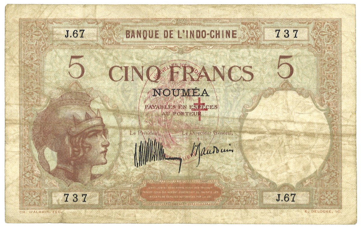 New Hebrides. 5 Francs. Banknote. Type 1941. - Fine.