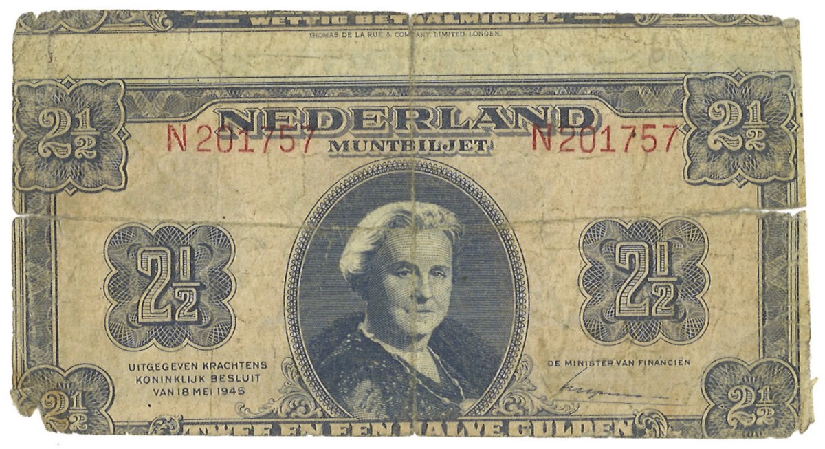 Nederland. 2½ Gulden. Misdruk. Type 1945. - Fraai.