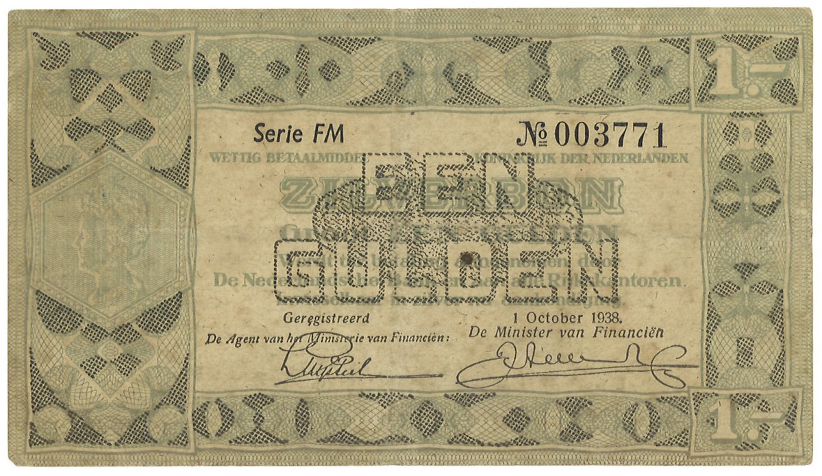 Nederland. 1 Gulden. Misdruk. Type 1938. - Zeer Fraai.