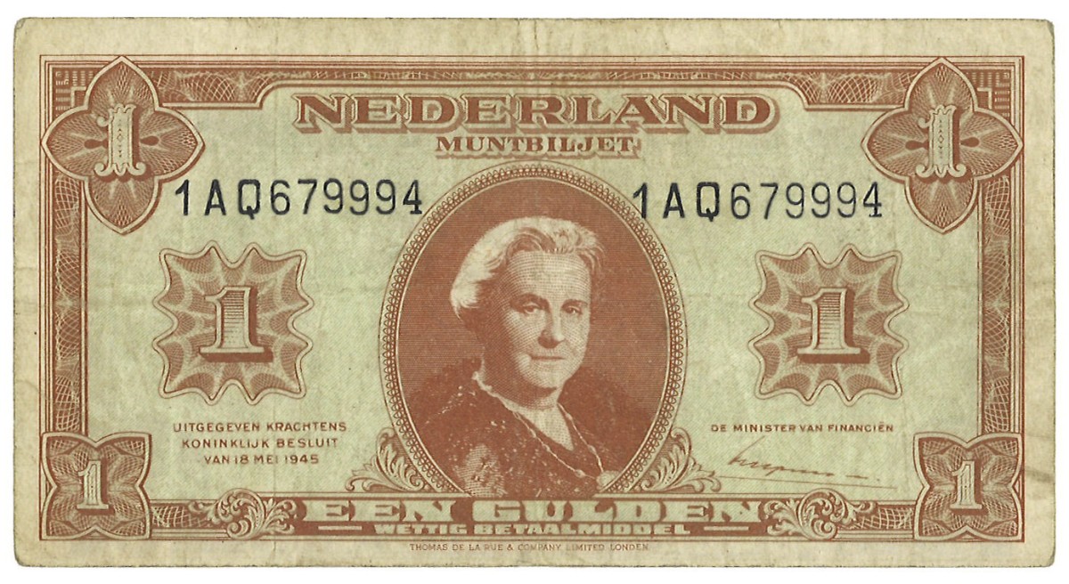 Nederland. 1 Gulden. Misdruk. Type 1945. - Prachtig.