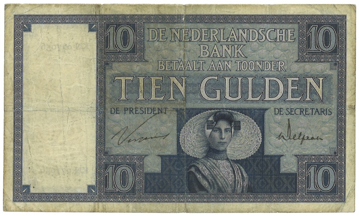 Nederland. 10 Gulden. MIsdruk. Type 1924. - Zeer Fraai.