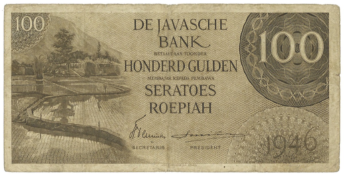 Indonesia. 100 Gulden. Banknote. Type 1946. - Fine.