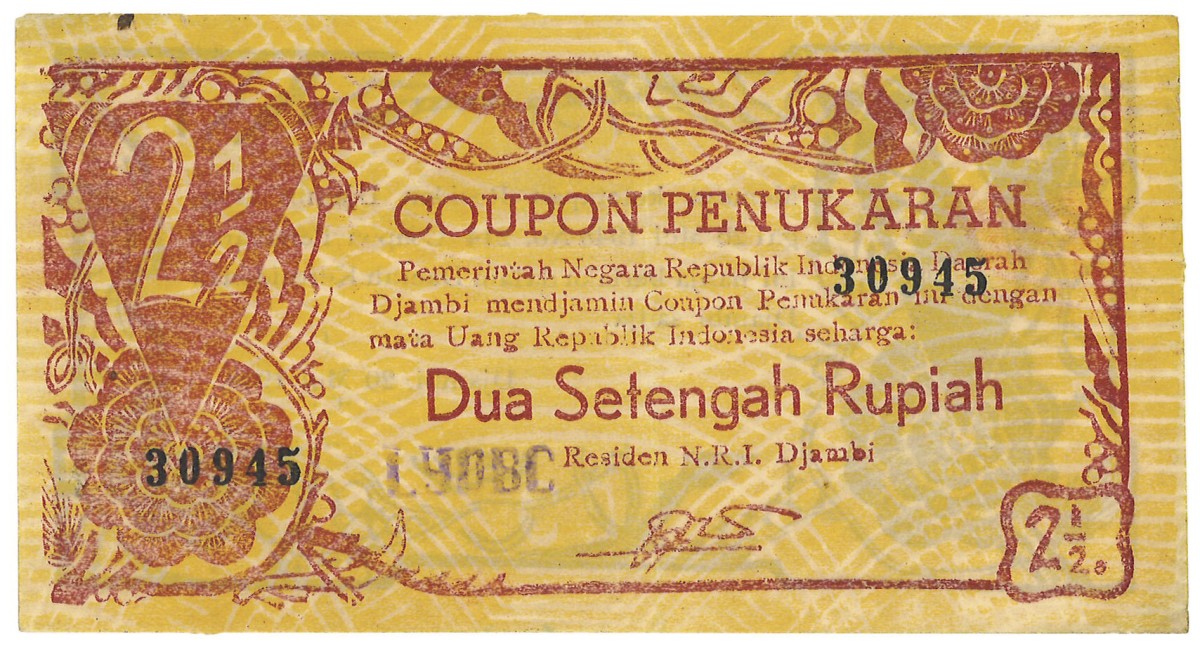 Indonesia. 2,5 Rupiah. Revolution money. Type 1948. - Very fine.