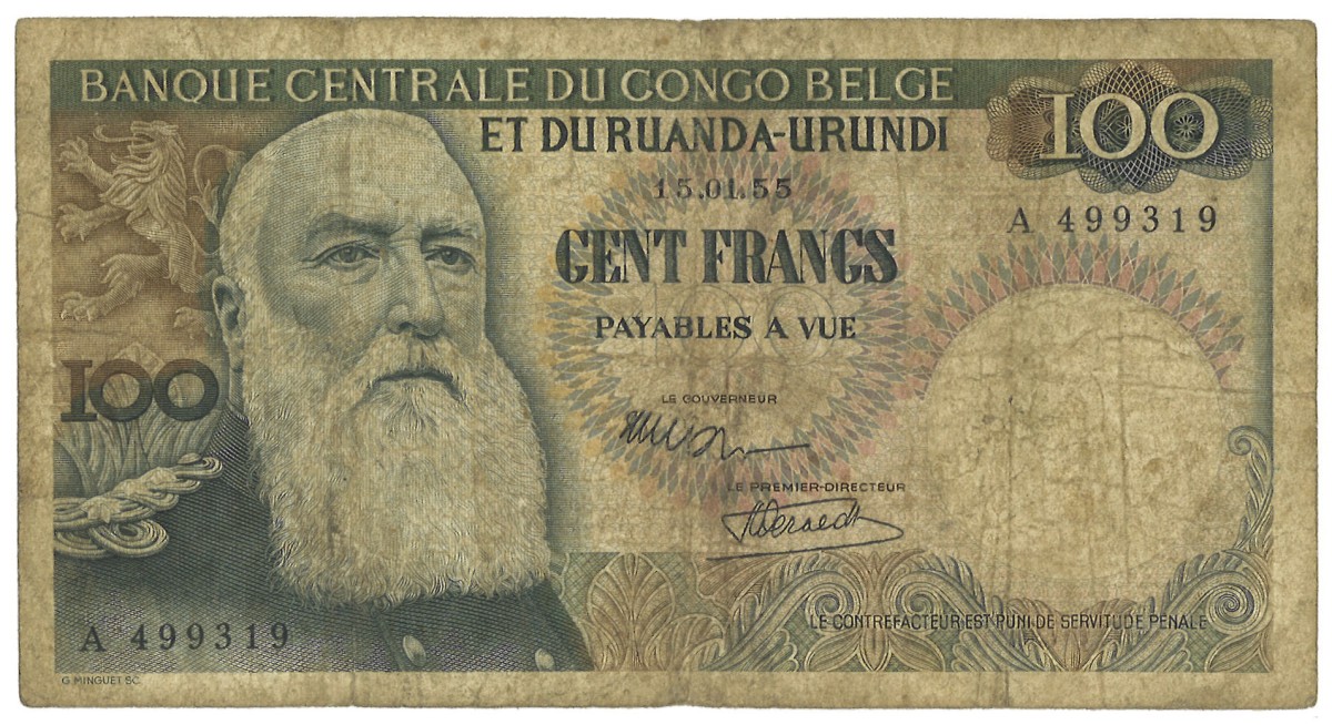 Belgian Congo. 100 Francs. Banknote. Type 1955. - Fine.