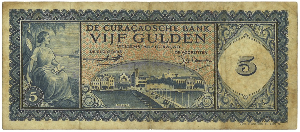 Curaçao. 5 Gulden. Banknote. Type 1954. - Fine.