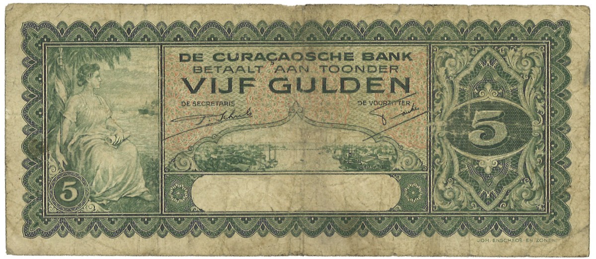 Curaçao. 5 Gulden. Banknote. Type 1939. - Fine.