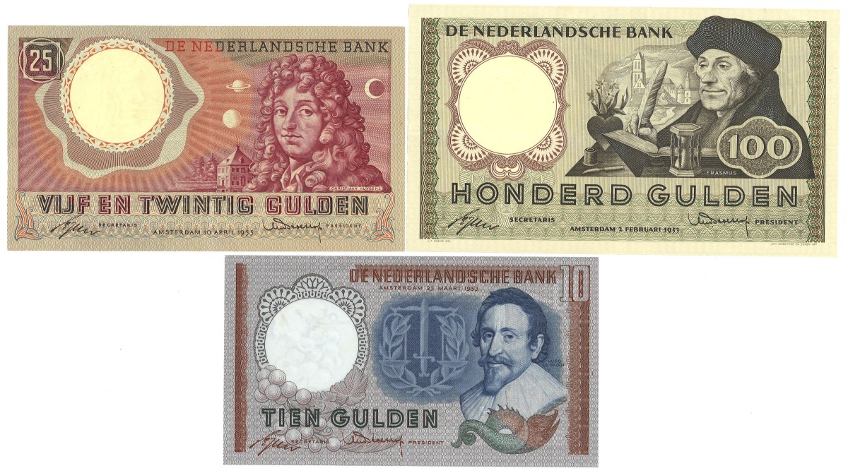 Nederland. 10/25/100 Gulden. Bankbilijet. Type 1953/1955. - Zeer Fraai / Prachtig.