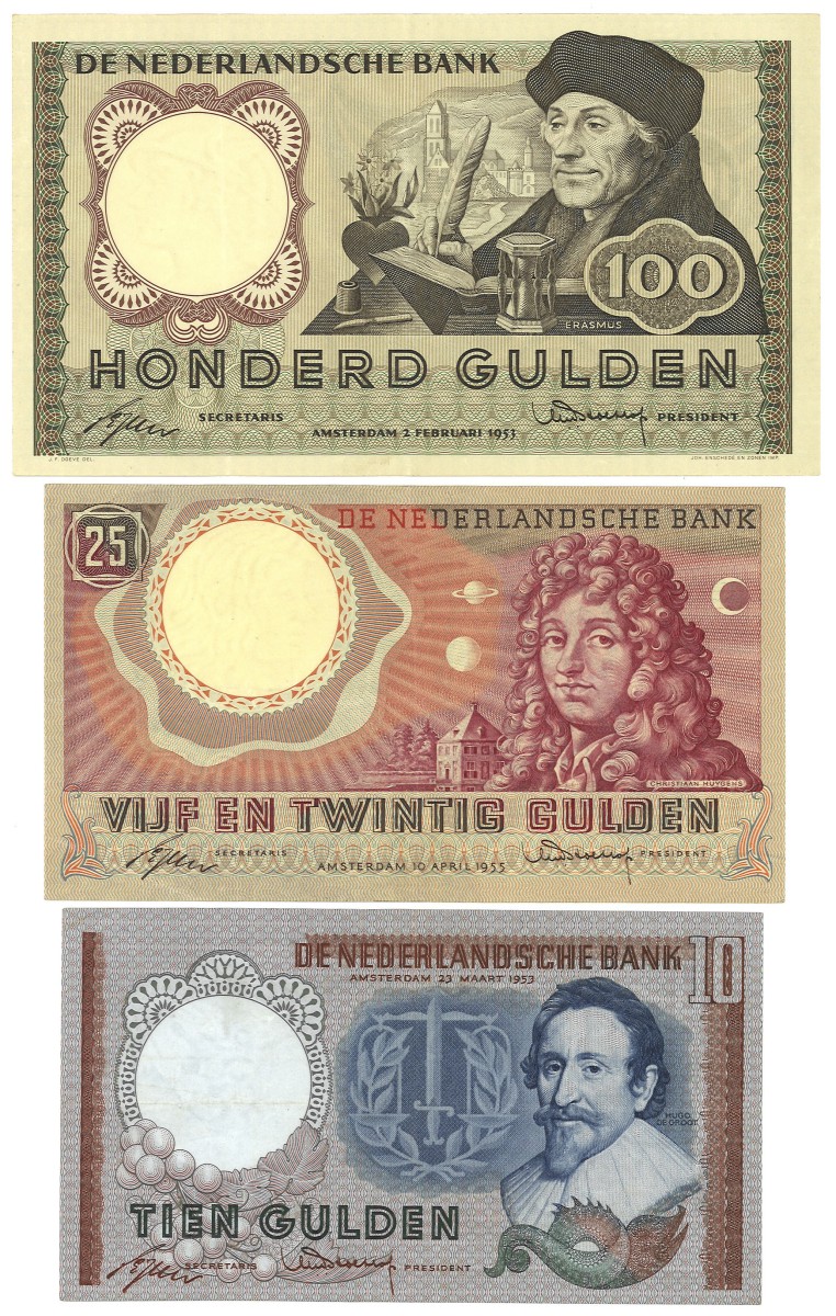 Nederland. 10/25/100 Gulden. Bankbilijet. Type 1953/1955. - Zeer Fraai / Prachtig.