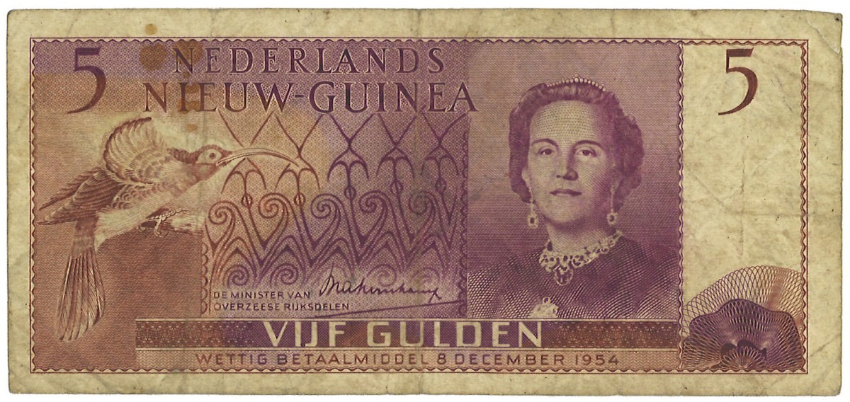 New Guinea. 5 Gulden. Banknote. Type 1954. - Very fine -.