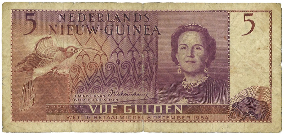 New Guinea. 5 Gulden. Banknote. Type 1954. - Fine.