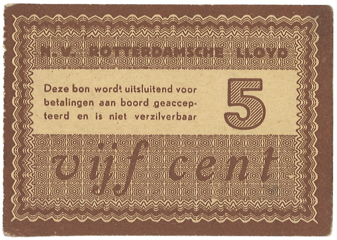 Nederland. 5 Cent. Waardebon. Type Rotterdamsche Lloyd. - Prachtig.