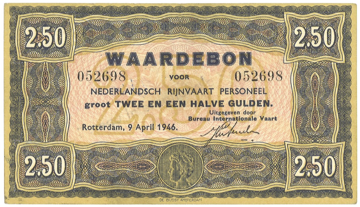 Nederland. 2½ Gulden. Waardebon. Type 1946. Type Rijnvaart. - Zeer Fraai.