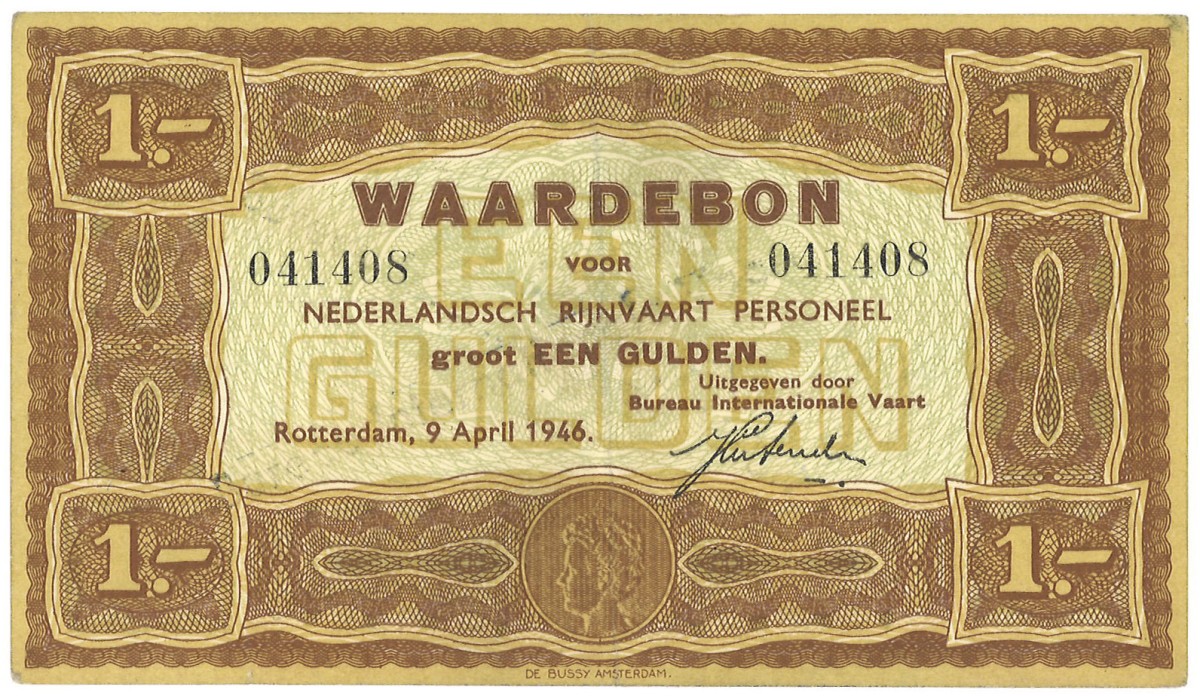 Nederland. 1 Gulden. Waardebon. Type 1946. Type Rijnvaart. - Zeer Fraai.