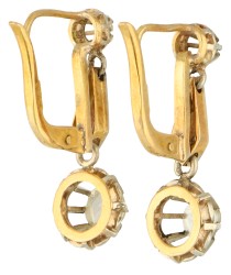 No Reserve - 18K Bicolor gouden antieke dormeuse oorbellen bezet met roos geslepen diamanten in spiegelchatons.