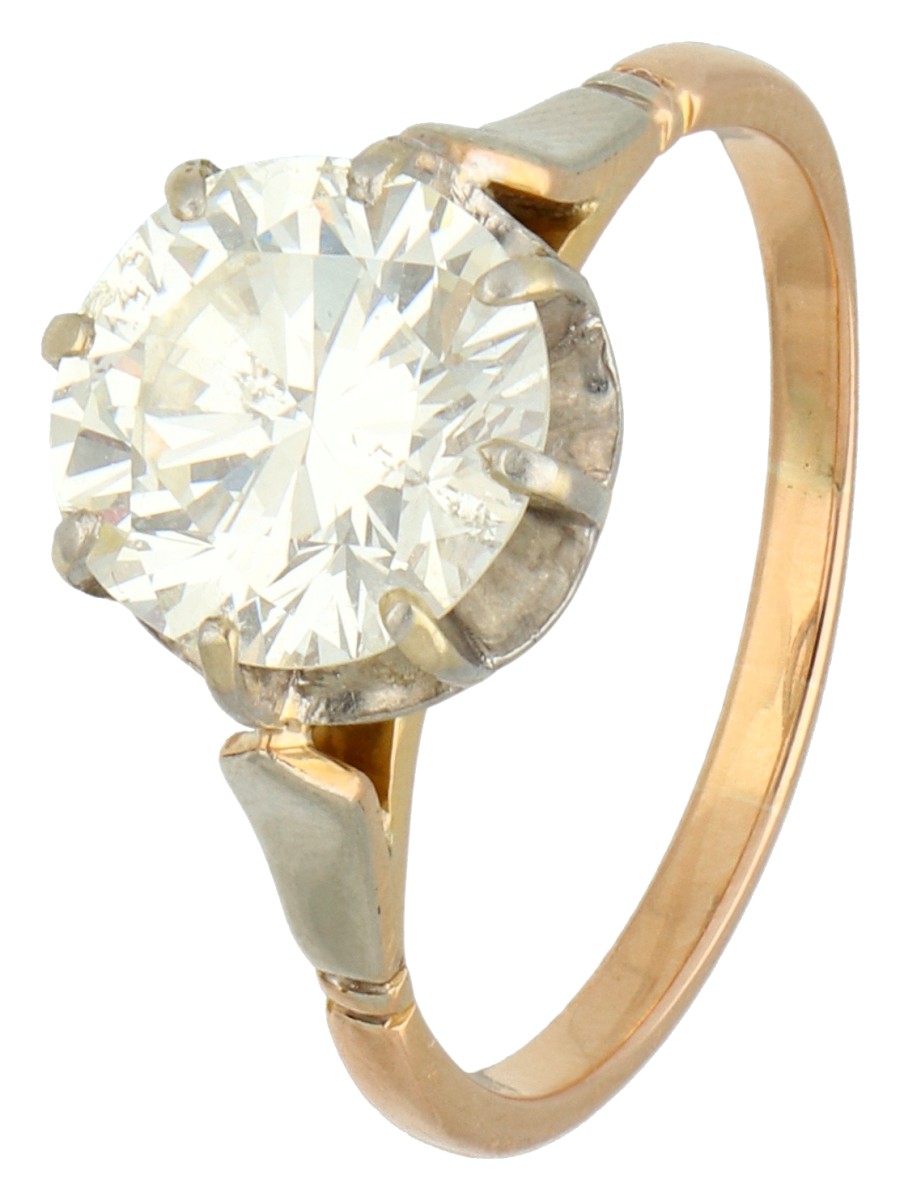 14K Bicolor gouden/platina solitair ring  bezet met ca. 2.39 ct. diamant.