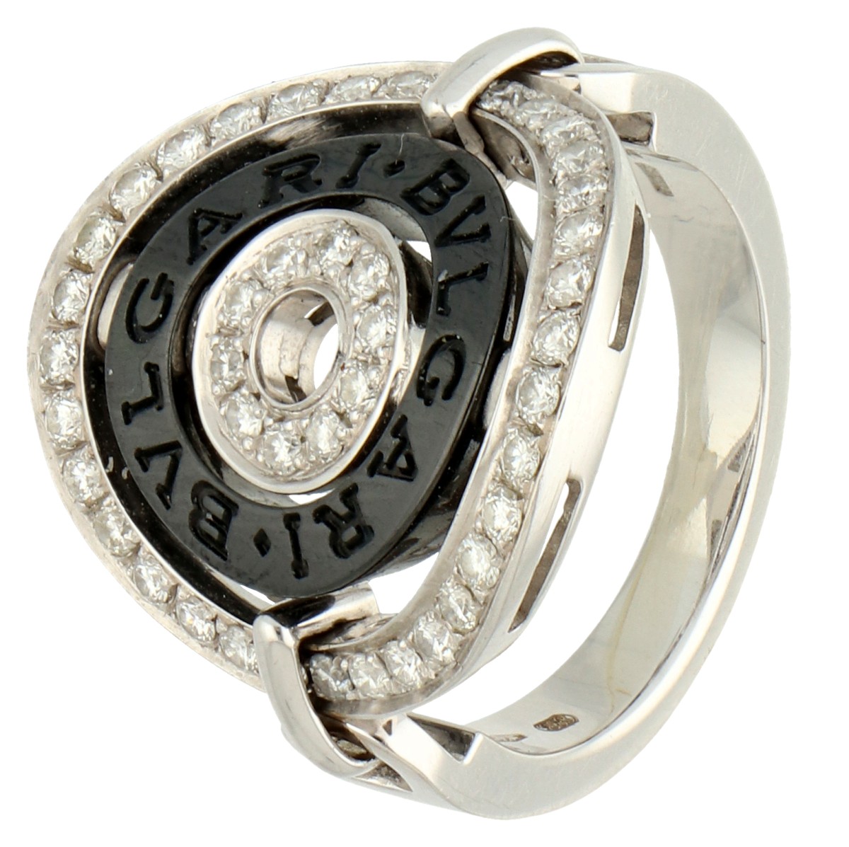 Bvlgari 18K witgouden / keramische 'Astrale' ring bezet met ca. 0.44 ct. diamant.