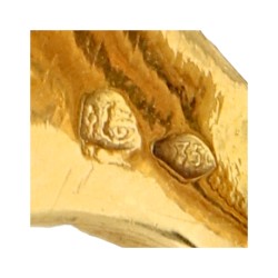 14K Geelgouden vintage slangenring bezet met diamant en synthetisch robijn.