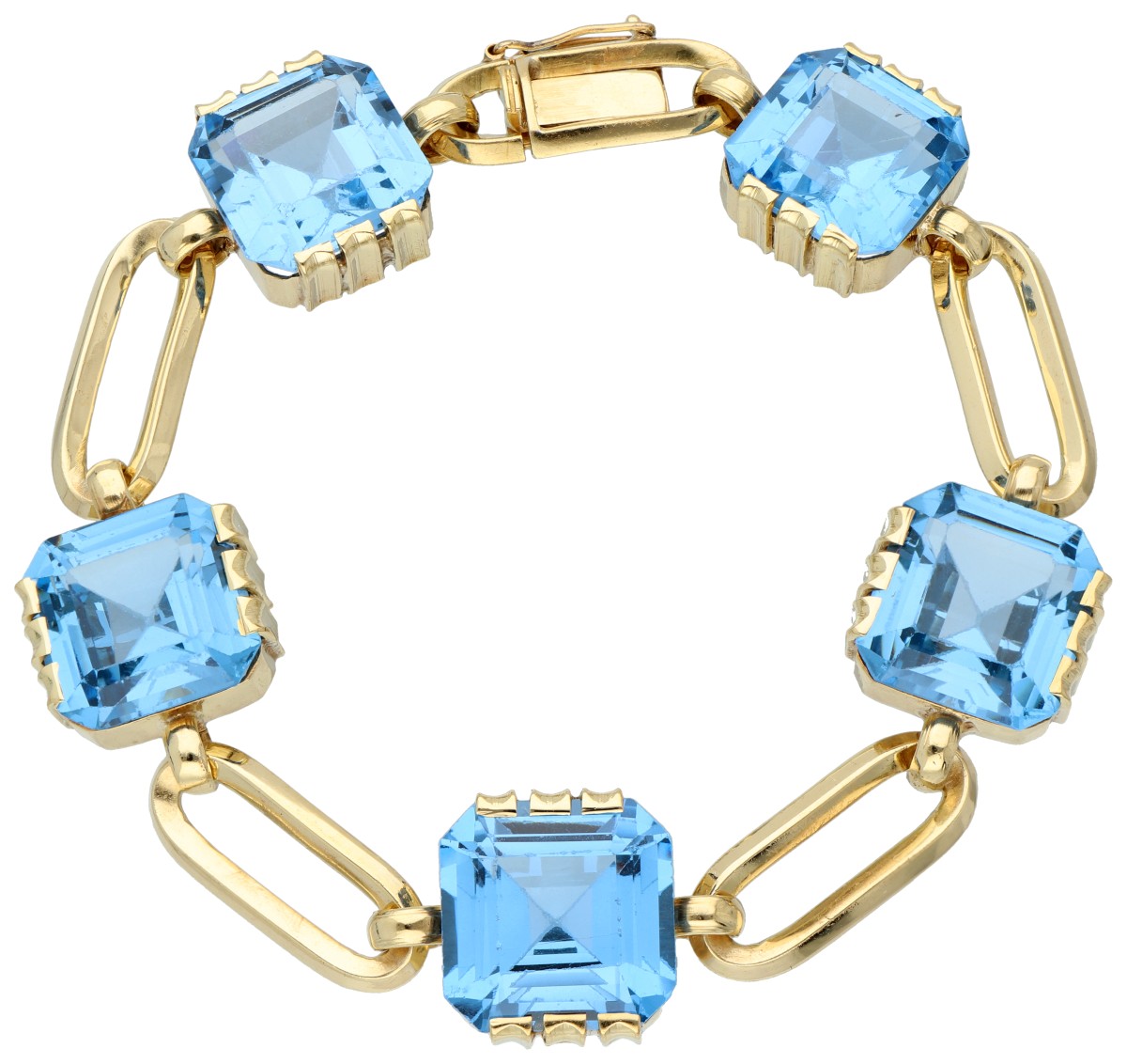 14K Geelgouden schakelarmband met synthetische spinel.