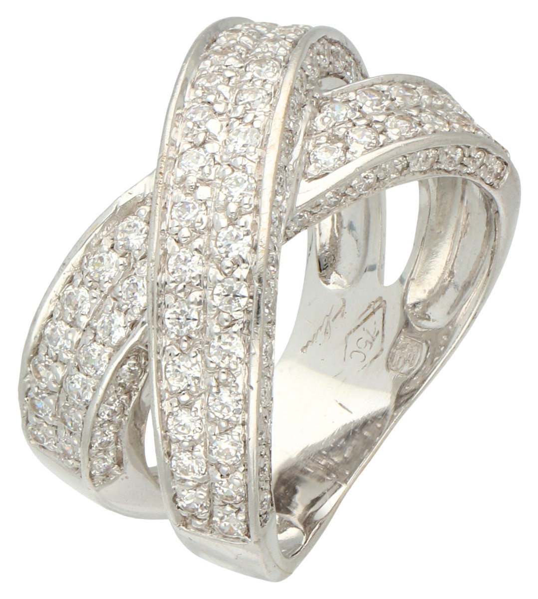 No Reserve - 18K Witgouden crossover ring bezet met ca. 1.16 ct. diamant.
