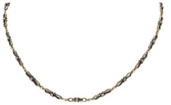 Gouden/zilveren collier met roos geslepen diamanten.