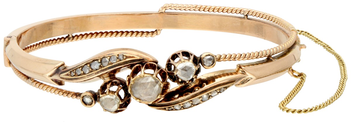 14K Roségouden bangle armband bezet met roos diamant.