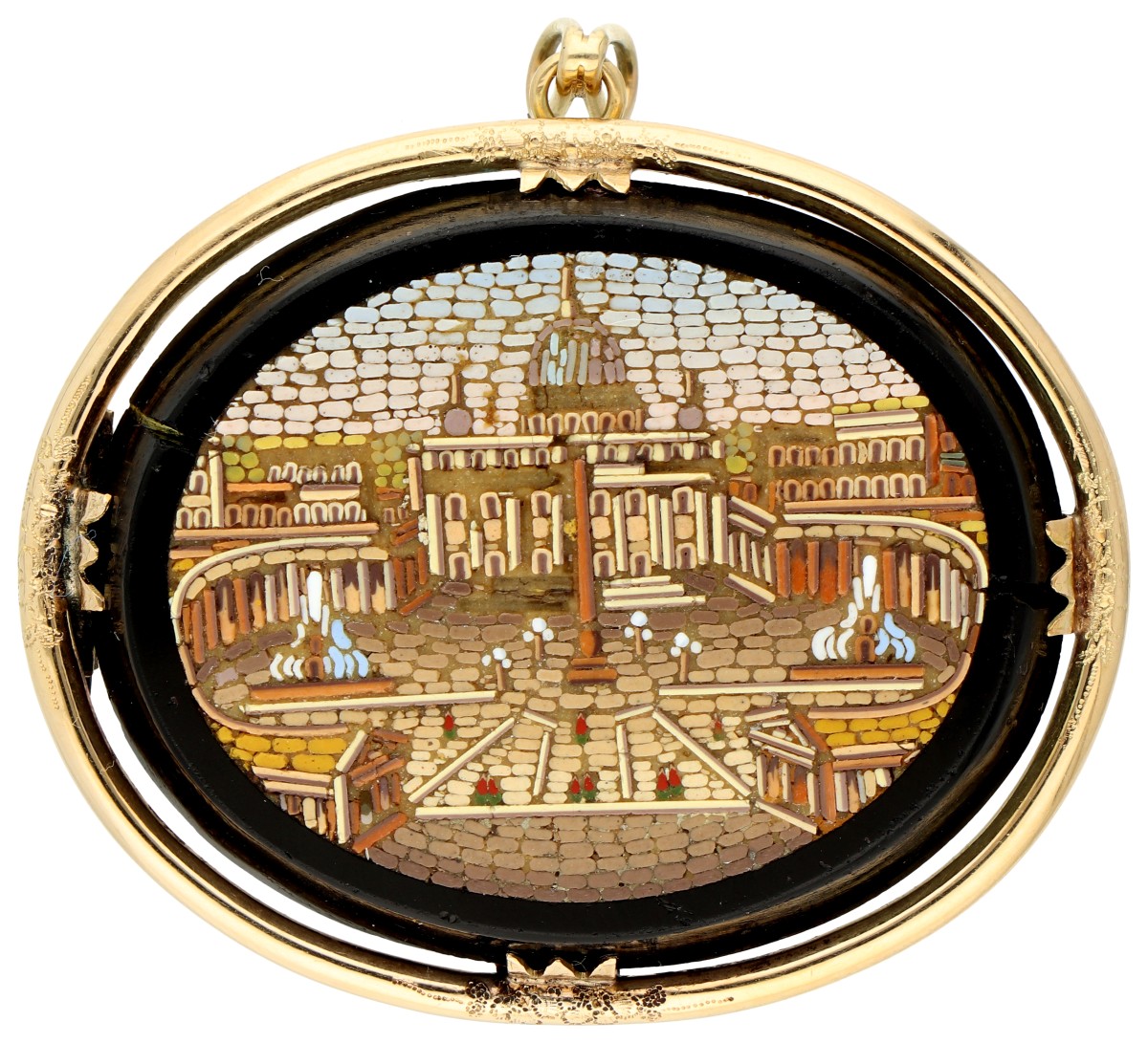 Antieke 14K geelgouden micro-mosaic broche van St Pietersplein Rome