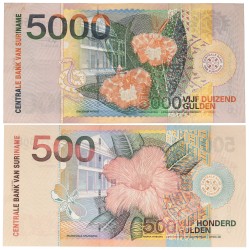 Suriname. 500/5000 Gulden. Banknotes. Type 2000. - Very fine – UNC.