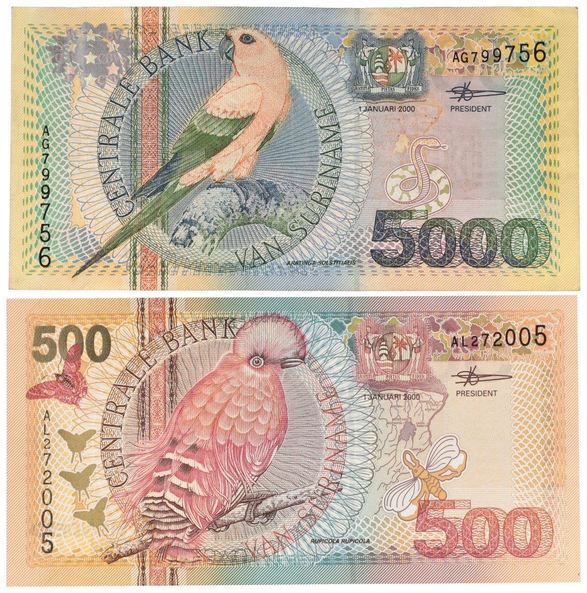 Suriname. 500/5000 Gulden. Banknotes. Type 2000. - Very fine – UNC.