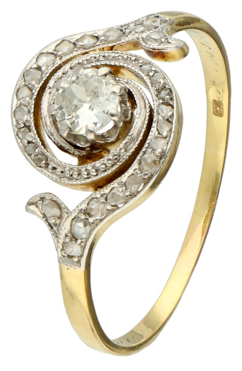 Gouden/platina tourbillon ring bezet met ca. 0.28 ct. diamant.