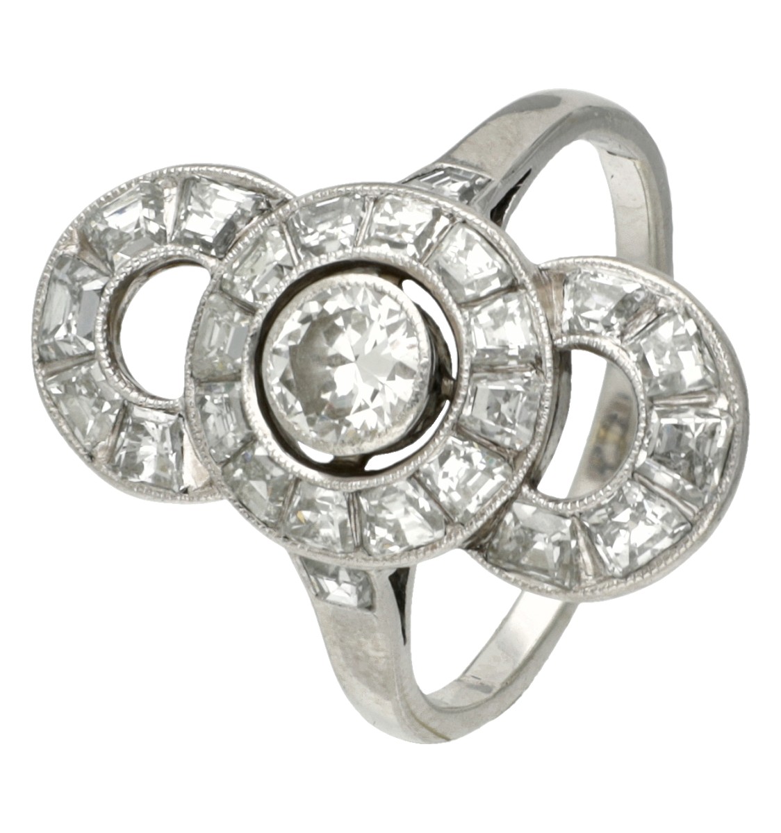 Platina Art Deco ring bezet met ca. 1.66 ct. diamant.