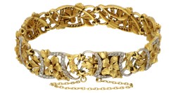 Franse antieke gouden/platina armband met roos geslepen diamant.