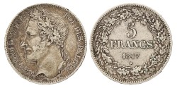 Belgium. Leopold I. 5 Francs. 1847.